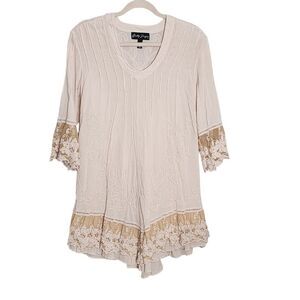 Gretty Zueger tunic top S floral embroidered lace Western Cowgirl Country Boho